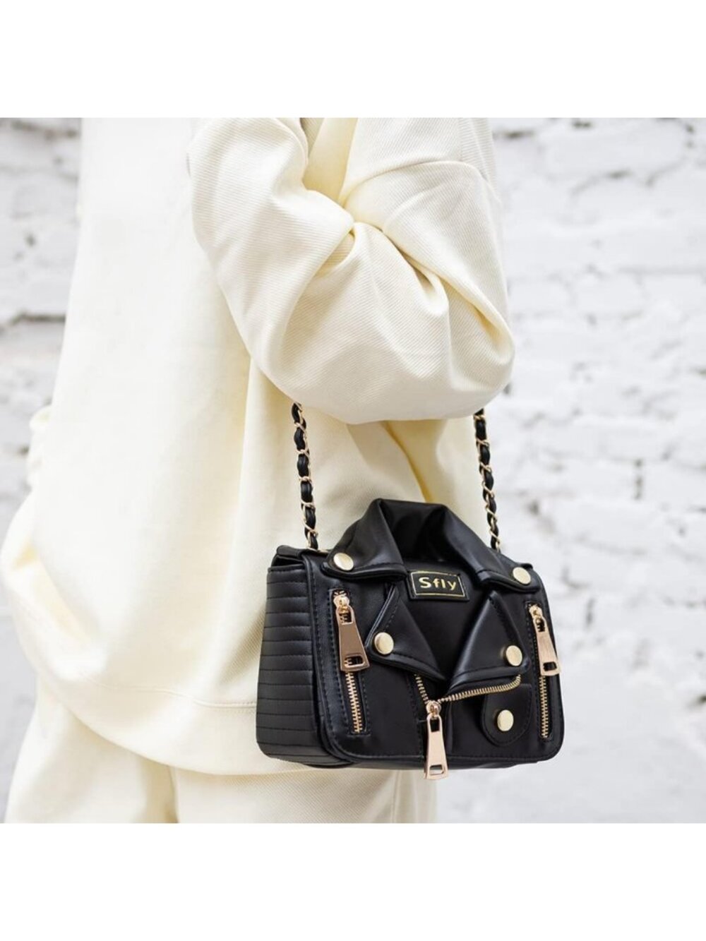 Chic Women's Leather Satchel Bag with Chain Strap | Stylish Crossbody & Evening - Picture 2 of 7
